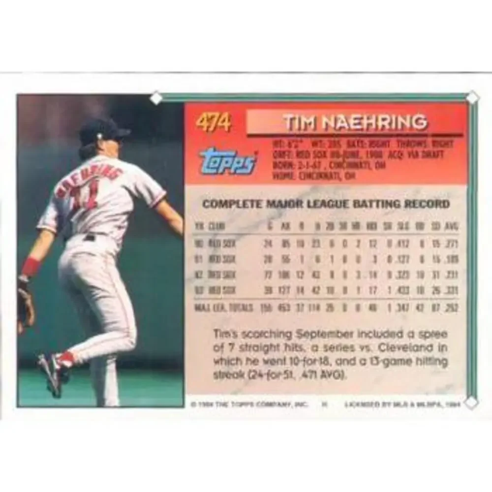 1994 Topps Tim Naehring # 474 Boston Red Sox